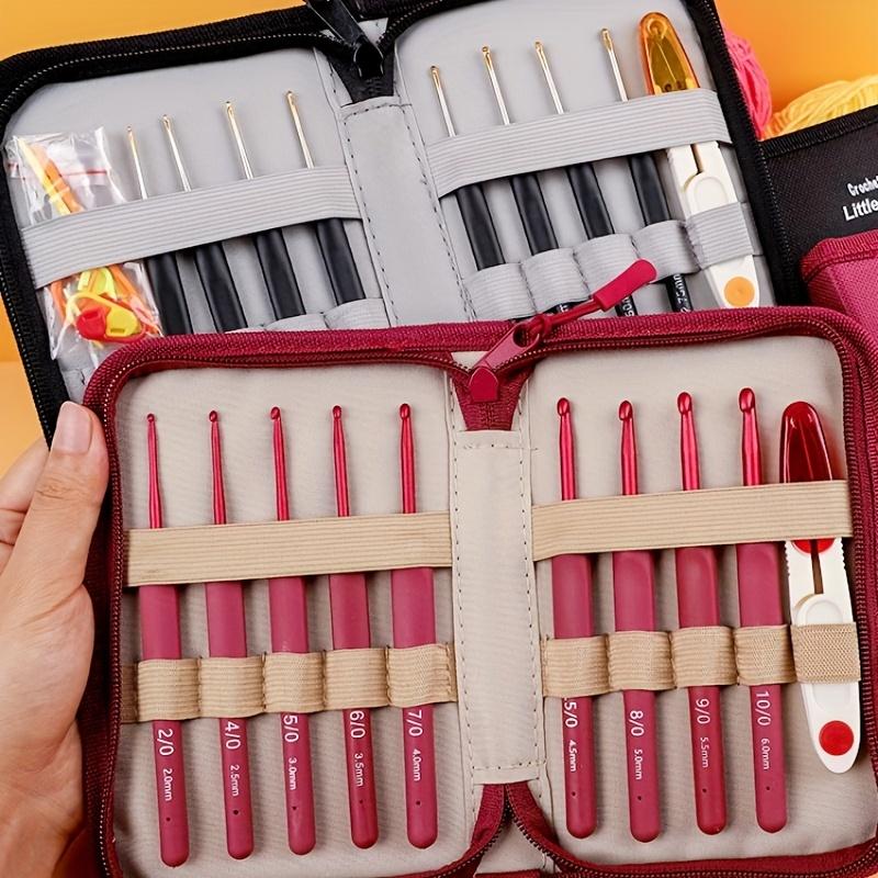 Soft Grip Crochet Hook Set with Case Stainless Steel Knitting Needles for Yarn, Sweaters Includes Ergonomic Handles, Pointed Tips, Scissors