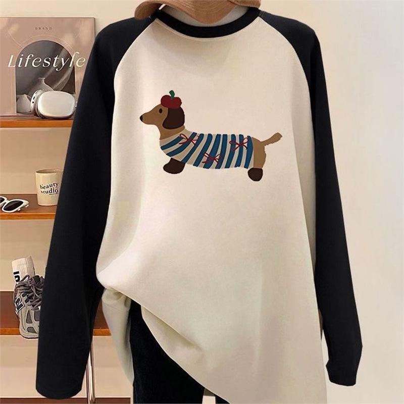 Women's Oversized Fleece-Lined Long-Sleeve T-Shirt - Autumn/Winter Trend