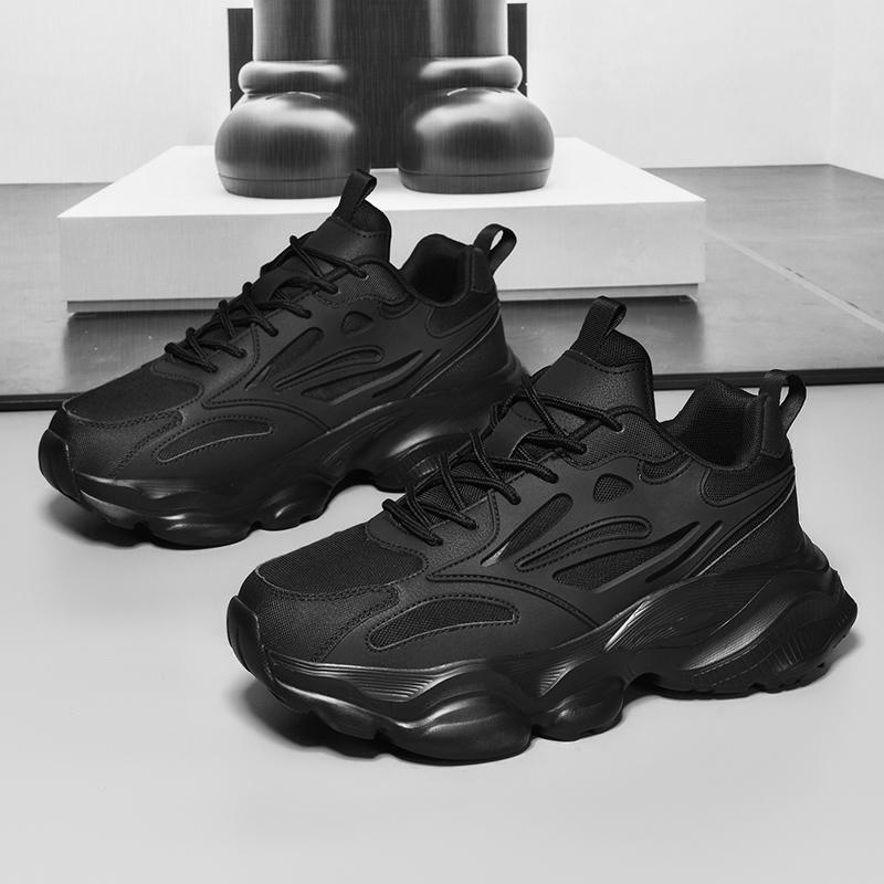 Neue Sneaker mit weicher Sohle, Frühling, verschleißfest, Herrenschuhe, Schwarz, Dicke Sohle, Freizeitschuhe, Mesh, Dad Shoes