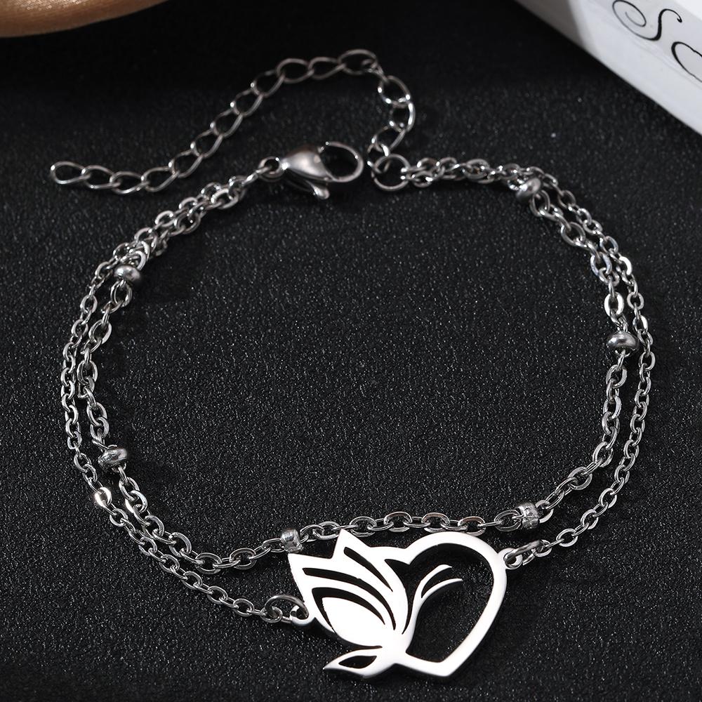 

Stainless Steel Bracelets Fashionable Fine Engraving Pattern Bracelets Double Chain Bracelets For Women Zircon Wear Everyday