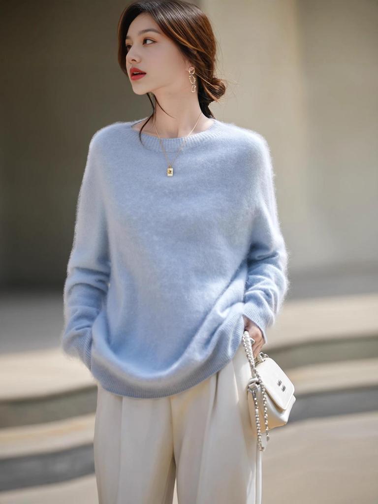 2025 Autumn/Winter Cashmere Wool Blend Round Neck Knitwear Long Sleeve Base Layer Top