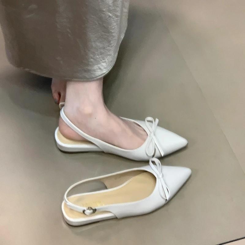 

New Summer Women Luxury Butterfly-knot Cover Toe Sandals Fashionable Low Heels Singbacks Shoes Ladies Casual Party Dress Sandals 40 бежевый