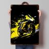 Yellow Motorcycle On Black Background Metal Poster Customized Wall Art Retro Vintage Tinplate Signs for Man Cave Bar Accessories