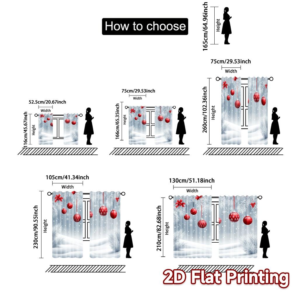 2pcs,Curtains Christmas Balls Snow Scene (4) Popular Curtains&Window Treatment Machine Washable Fabric Curtains Decorations