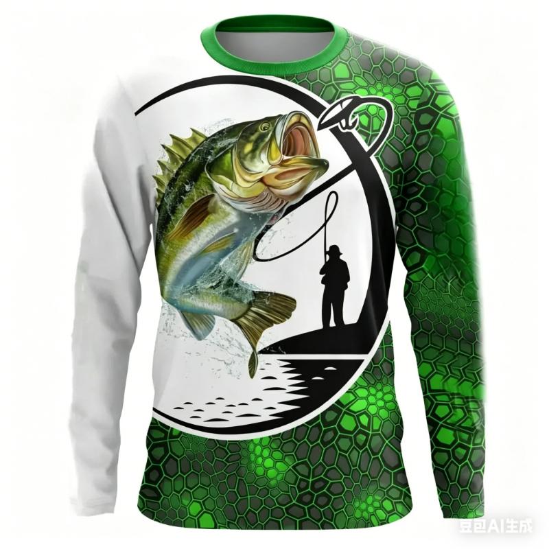 Fishing T Shirt for Men Summer Outdoor Fishing Apparel Sun Protective Long Sleeve 3D Printed Casual Tee UV Resistant Quick Dry