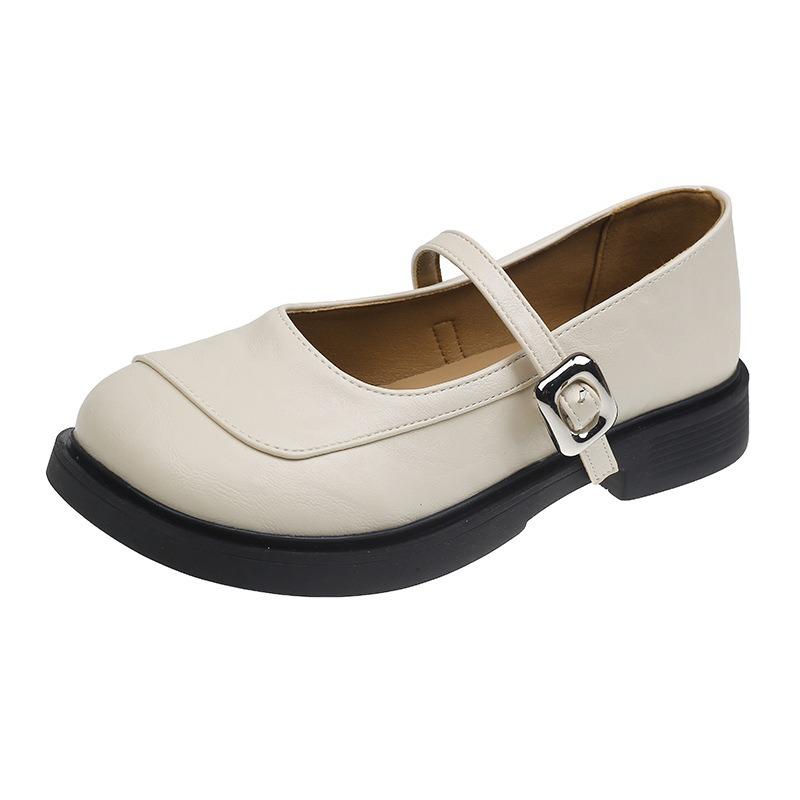 Shallow mouth small leather shoes women's flat-soled single shoes spring and summer soft soles with skirts one-word buckle Mary Jane shoes