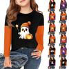 Children's Halloween Printed Long Sleeve Round Neck Casual Base Layer Shirt for Boys and Girls