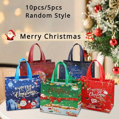 Christmas Gift Bags,Large Reusable Shopping Totes,Festive Santa,Tree,Snowman"Merry Christmas"Design,For Christmas Party,Surprise