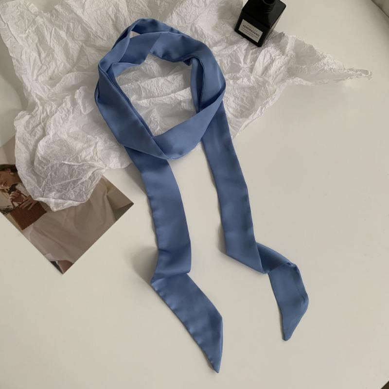 Long solid color silk scarf girl professional versatile thin narrow solid color small scarf streamer tied bag