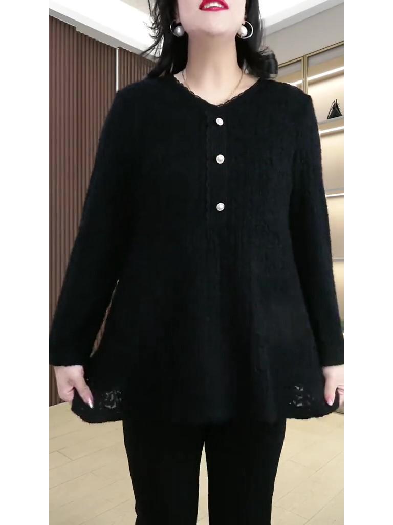 Spring Velvet Light Luxury Versatile T-shirt Sweater: Plus Size Elastic Top for Middle-aged Women