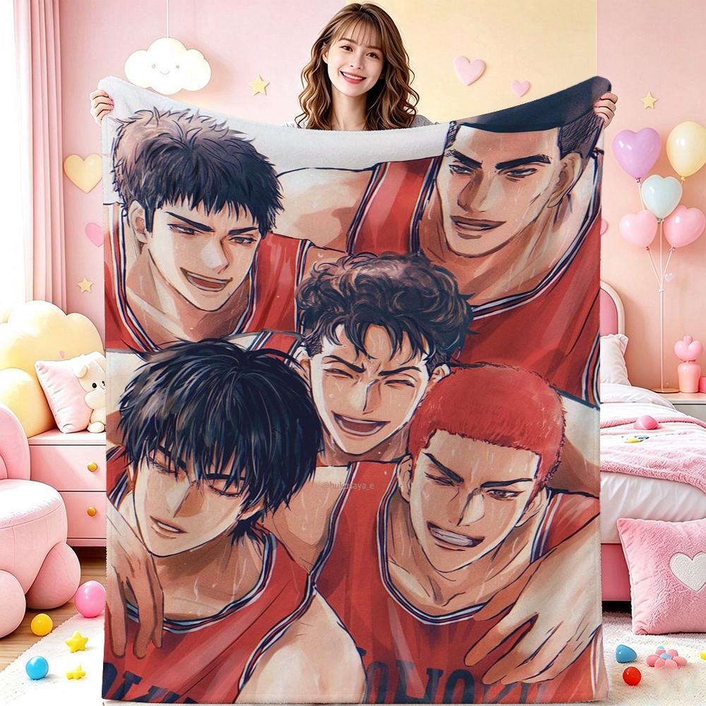 Slam Dunk Anime Basketball Heroes Pattern Flannel Blanket Machine Washable Fleece Blanket For Camping Picnic Home Party Decor New Year Gift