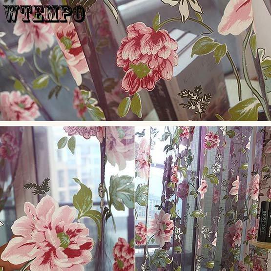 2PCS Pastoral Style Big Peony Custom Window Screen Perforated Finished Curtains with Gauze Living Room Bedroom Balcony Window Decoration Curtains