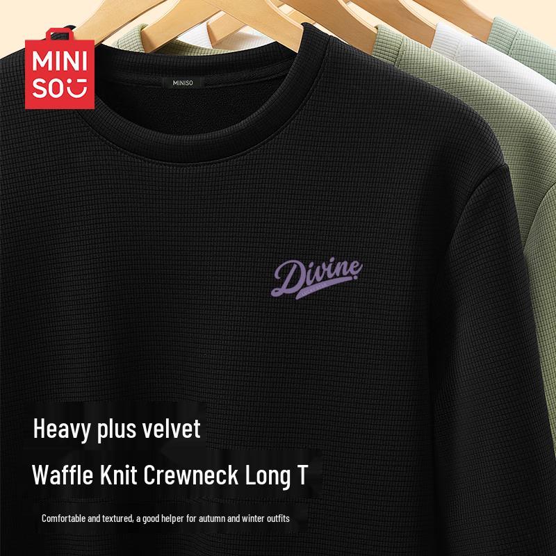 

MINISO Men s Heavyweight Waffle Knit Long-Sleeve T-Shirt L