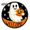 Halloween Holiday Decorations LED Glowing Hanging Decor Acrylic Window Ornament with Light Spooky Durable Signs Sign for Door Wall Haunted