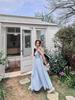 Women's Blue Suspender Dress - Summer 2025 French Seaside Holiday Waist-Cinching Long Dress