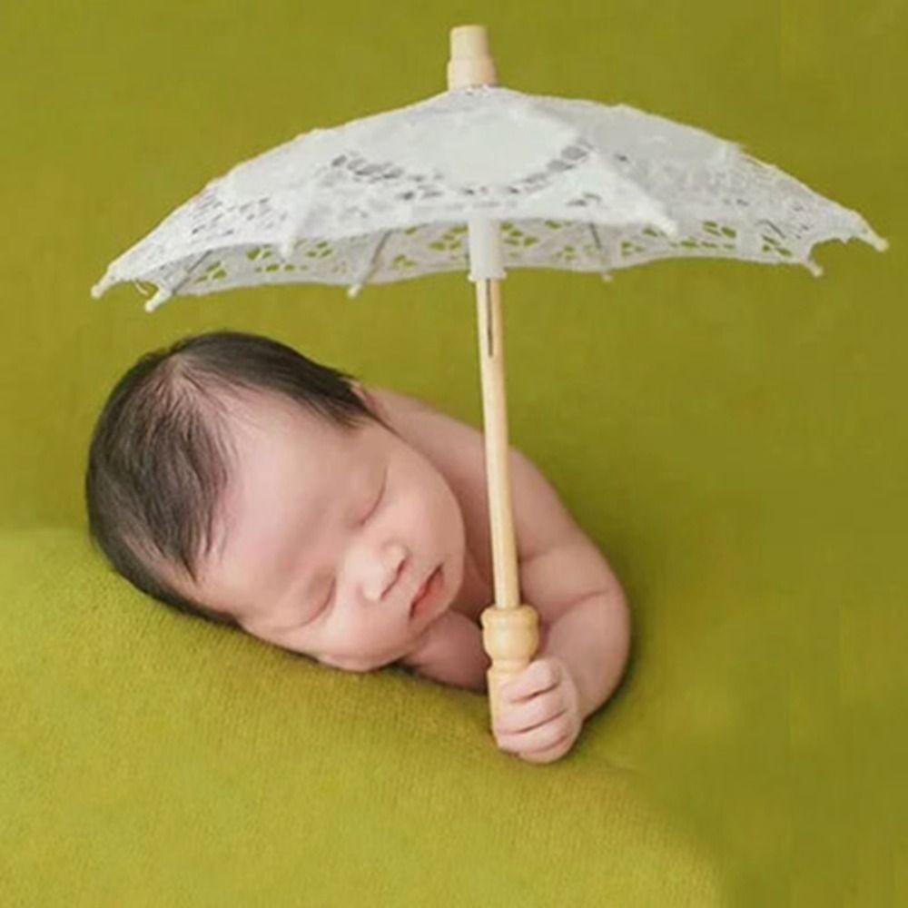 Wooden Handle Prop Umbrella Hollowed Parasol Umbrella Photography Prop Wedding Lace Umbrella  Bride