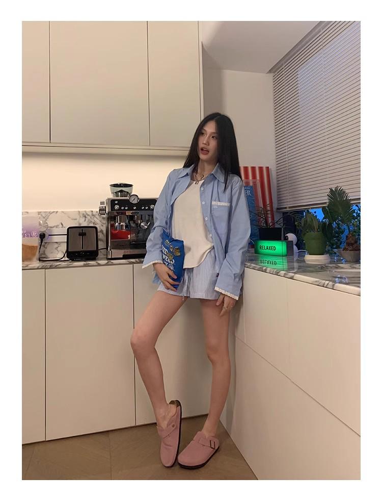 Hong Kong Style Striped Embroidered Drawstring Wide-Leg Shorts for Women - Casual, Versatile, and Lightweight