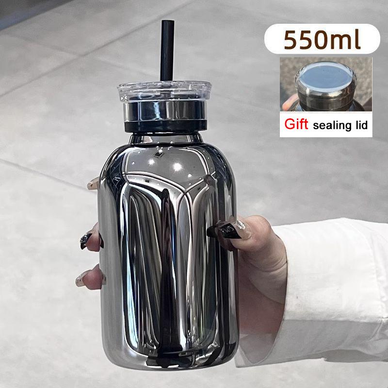 550-750ml Large Capacity Glass Water Bottle With Time Marker Transparent Juice Milk Glass Cup With Lid And Straw Drinking Bottle