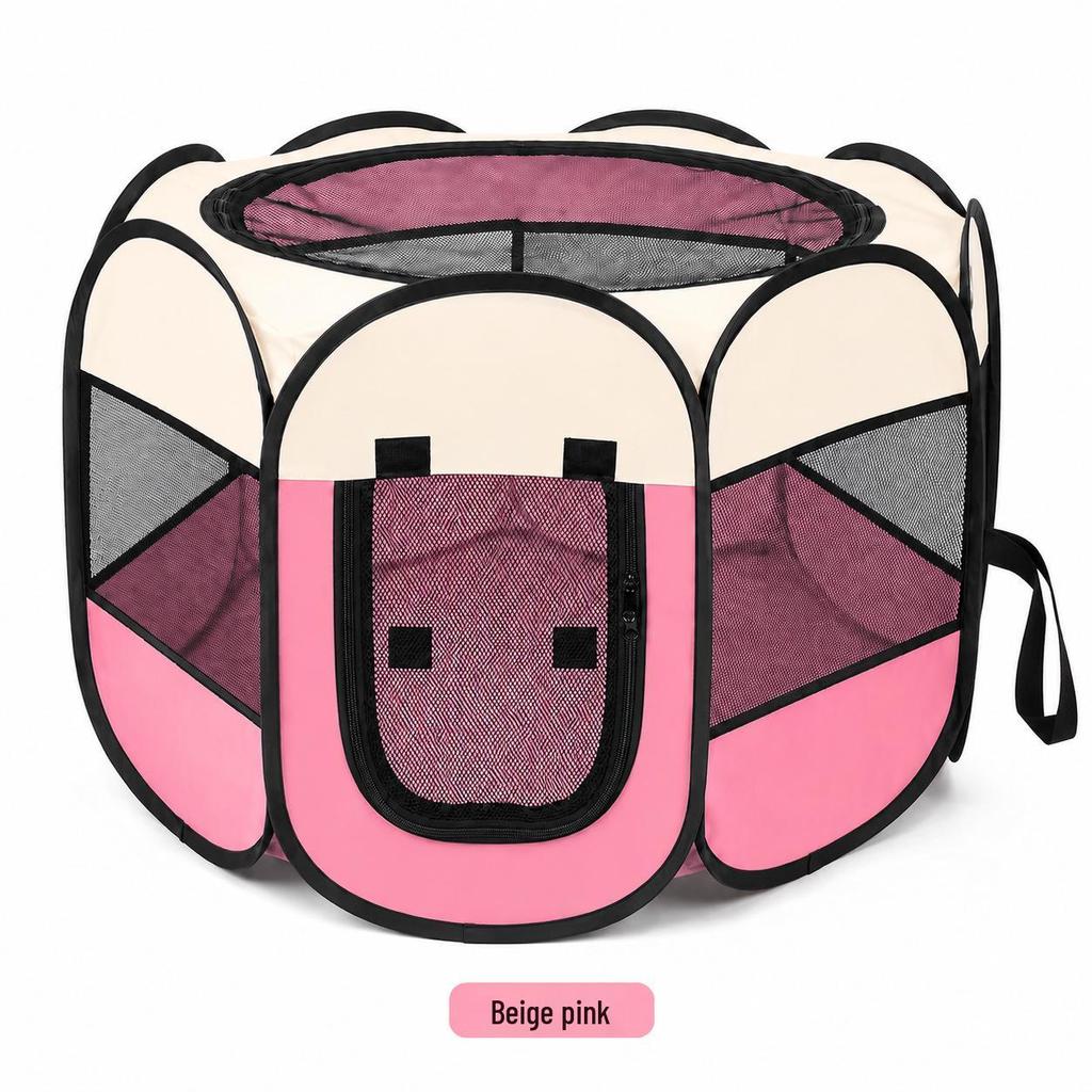 Octagonal Cat Playpen: Foldable Breeding Cage & Breathable Mesh Tent.