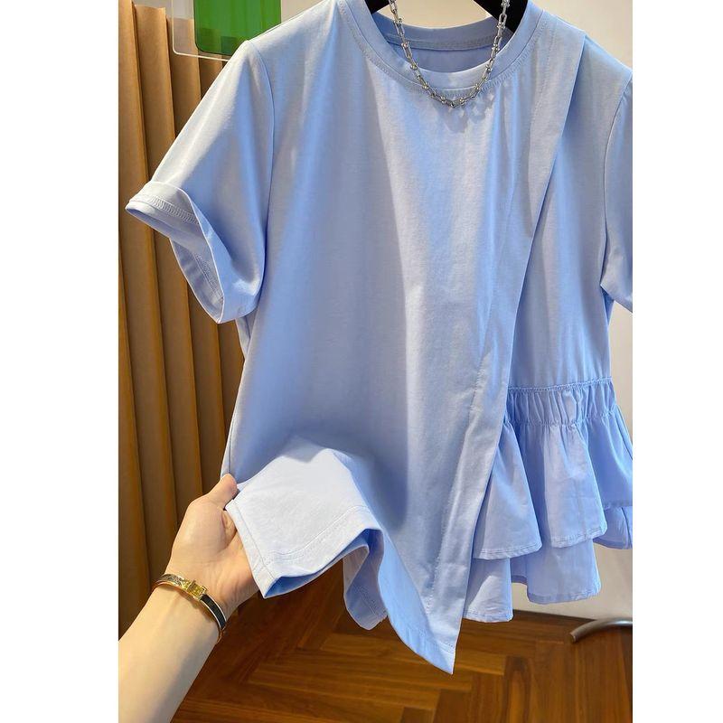 Fat Sister Plus Size 150.00kg Stylish Niche Style Short-Sleeved T-shirt Female Summer Loose Unique Chic Belly-Covering Coat