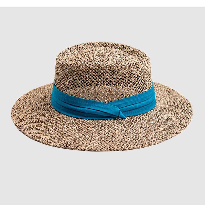 2024 New Summer Women Wide Brim Seagrass Straw Hat Fashion Lady Kentucky Derby Sun Hats Boater Panama Beach Cap Chapeu Feminino