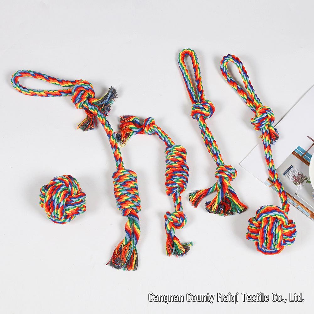 Durable Rainbow Cotton Rope Dog Teething Toys - Knot Set