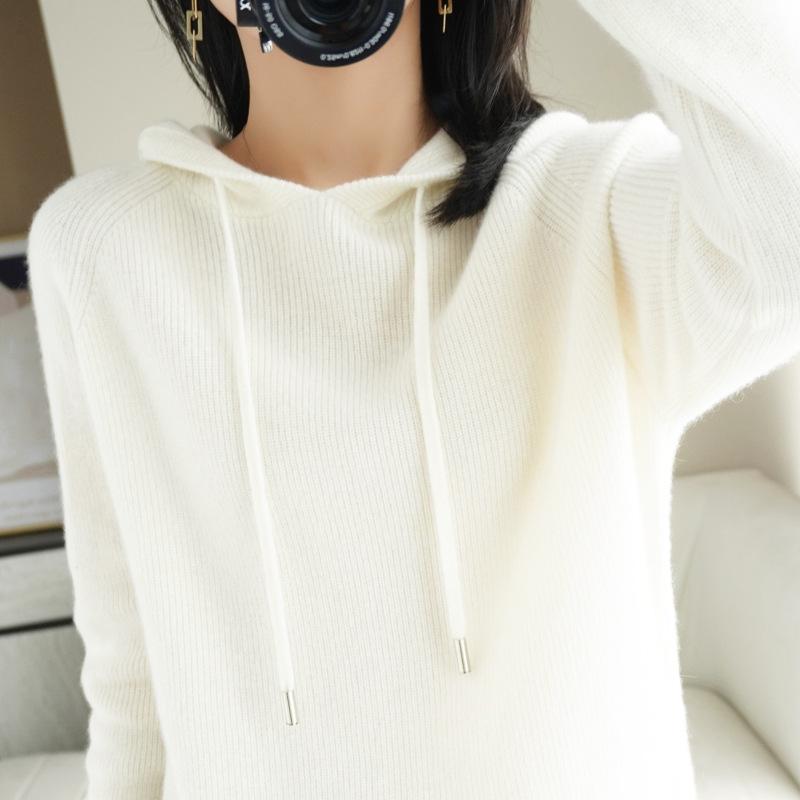 INDFS Women's Fashion Casual Fall Winter Solid Color Print Long Sleeve Hooded Sweaters