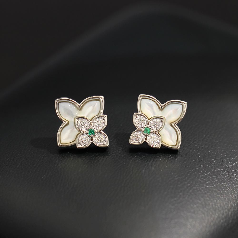 European and American niche classic diamond-encrusted four-leaf clover fritillary stud earrings temperament versatile four-color 925 silver needle ear