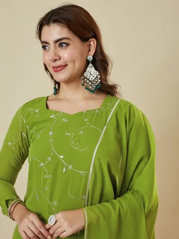 Women Designer Party Wear Georgette Kurta Palazzo Dupatta Set Indian Bollywood Wear Dress