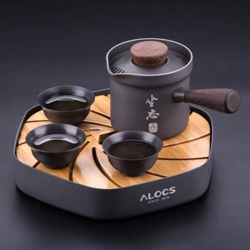 

ALOCS Портативный чайный набор - вложенная алюминиевая чашка для чайника для кемпинга/путешествий 149*81mm чёрный
