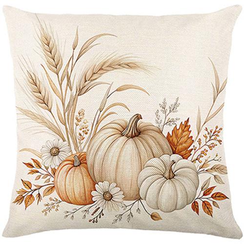 Harvest Festival Throw Pillow Cover 18x18in with Straw and Pumpkin Pattern