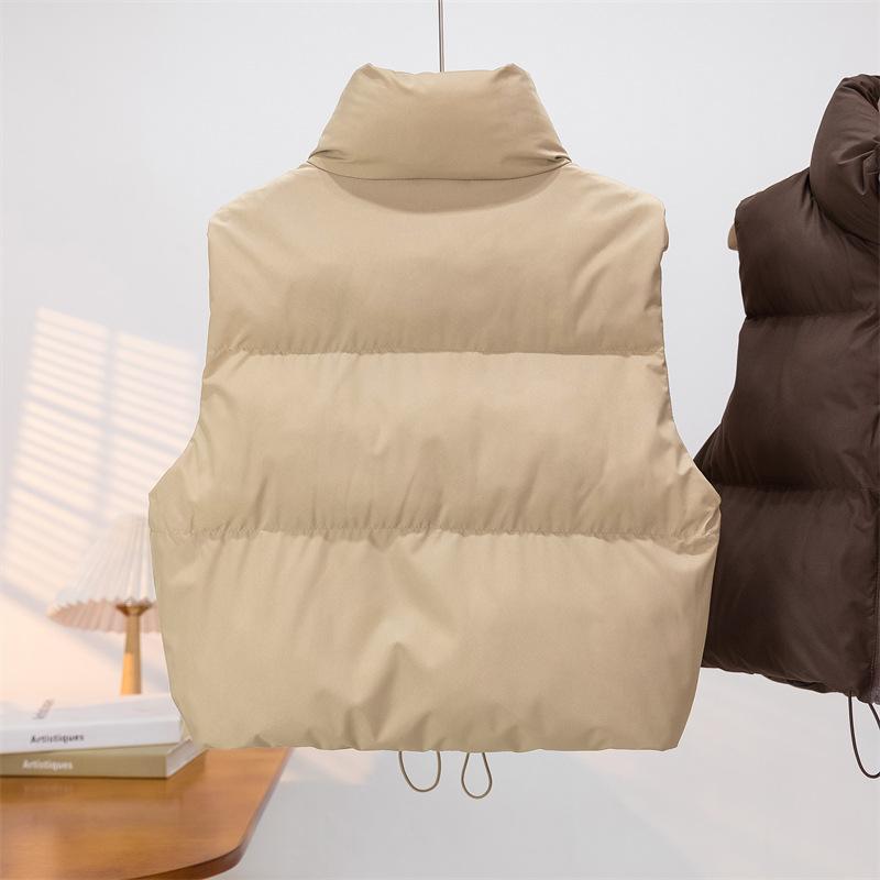 Gilet da donna autunno e inverno colletto spesso caldo sezione corta senza maniche in cotone canottiera giacca
