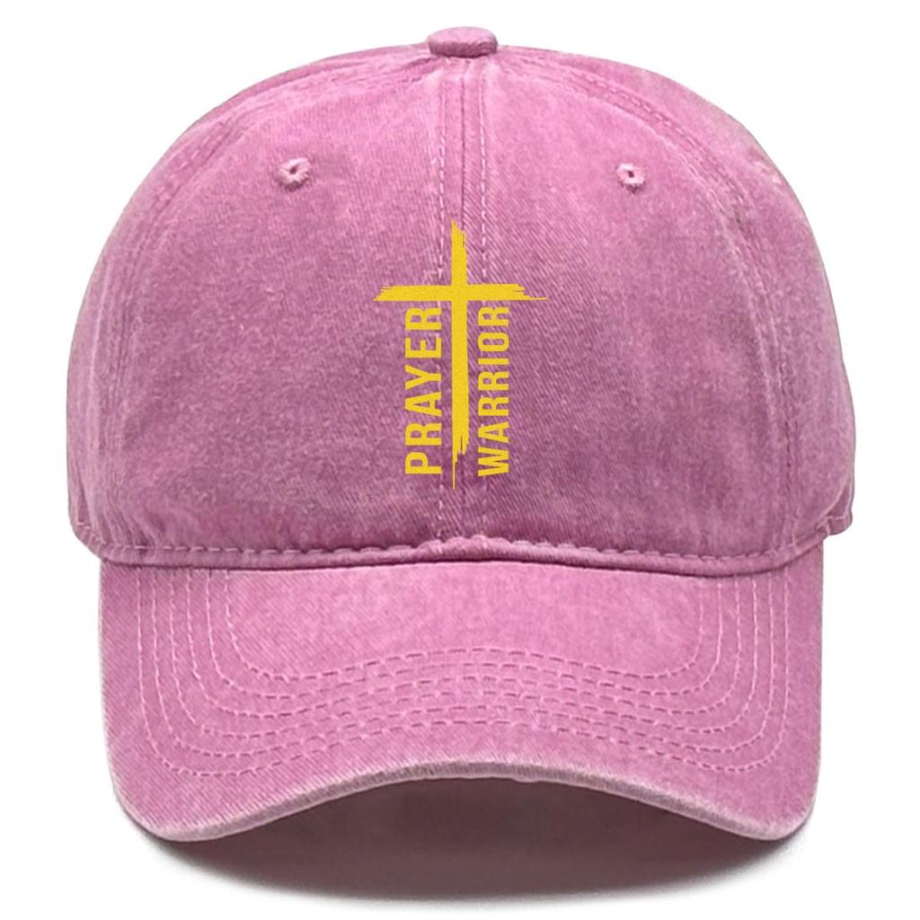 Golden Cross "PRAYER WARRIOR" Print Snapback Baseball Cap, Flat Cap Sunshade Inelastic Headwear Solid Color Adjustable Baseball Hat
