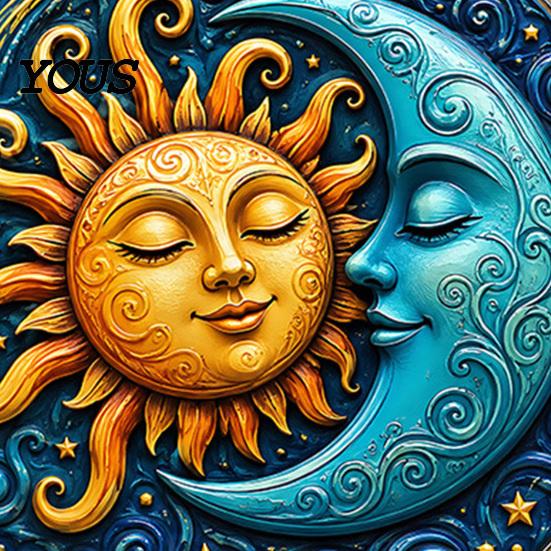 Modern Boho Wall Ornament Sun And Moon Art, 8Inch Round Metal Sign, Vintage Hanging Decoration for Home Living Room Bedroom Entrance Decor Retro Art