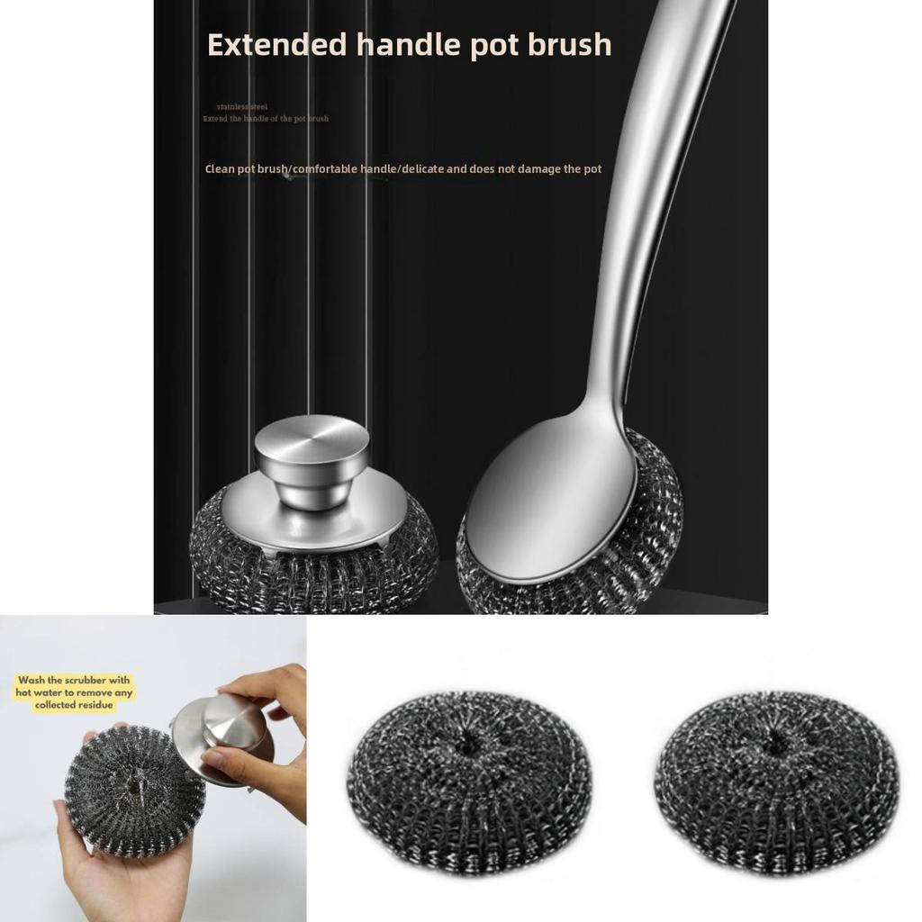 Stainless Steel Wire Scrubber With Handle For Kitchenware And Metal Dishes Deep Cleaning