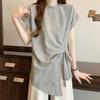 Navava Women Unbalanced WaisT Ribbon ShorT Sleeve T shirT nT2814