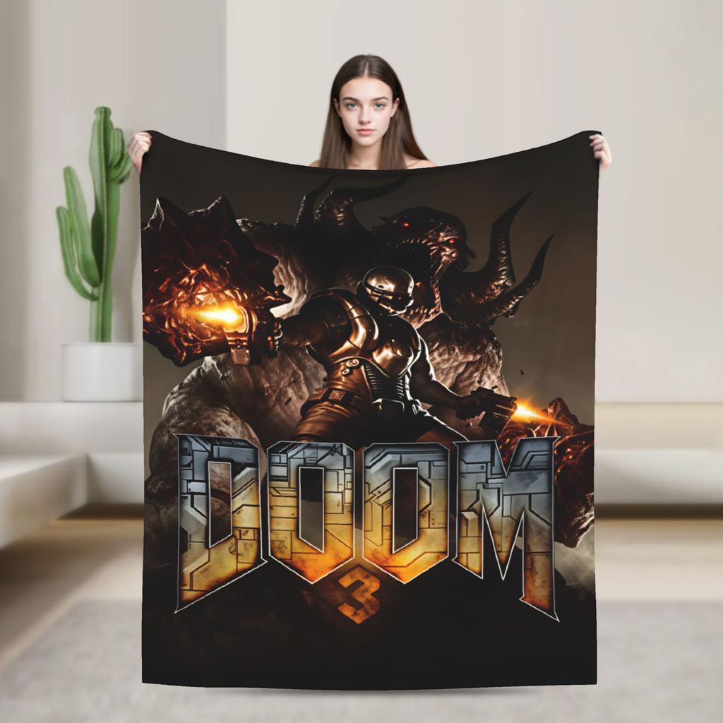 Doom Slayer Gaming Blanket  Warm Fashion Plush Throw Blanket For Couch Chair Sofa Bed Camping Flannel Bedspread Bed Cover