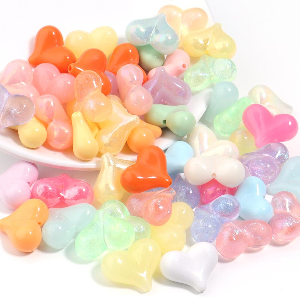 30pcs17x22mm Acrylic Love Heart Bead Shiny Loose Spacer Charm Bead for DIY Bracelet Necklace Jewelry Handmade Beaded Material