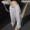 Womens Y2K American Vintage High Waist Wide Leg Sweatpants Gray Streetwear Athletic Pants