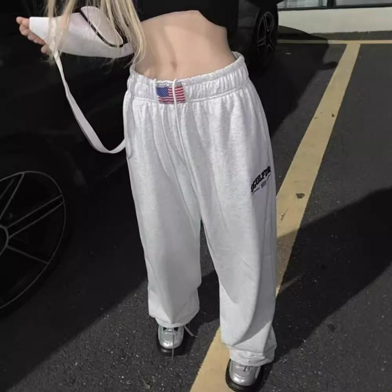 Womens Y2K American Vintage High Waist Wide Leg Sweatpants Gray Streetwear Athletic Pants