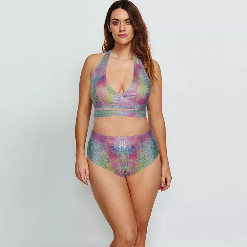 New swimsuit women's swimsuit solid color halter three-piece bikini print sexy women's bikini