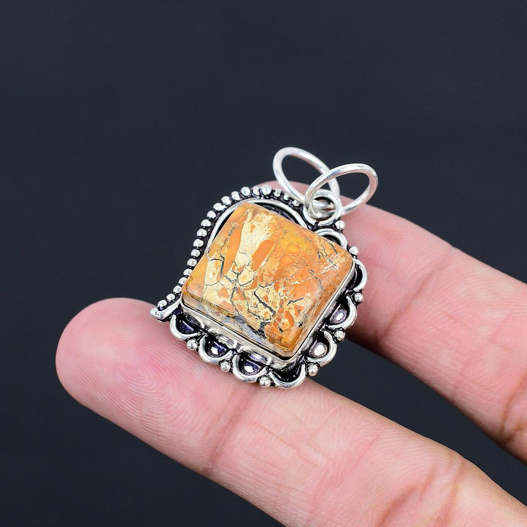 Daughters Day Sale Sterling Silver Natural Maligano Jasper Bezel Wedding Pendant