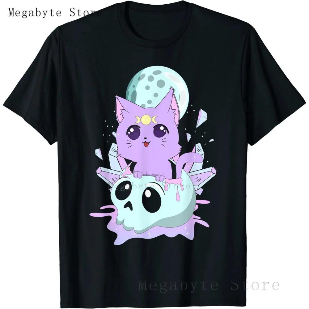 Pastel Goth T Shirt Men Women Kawaii Cartoon Gothic Cat Clothes Harajuku Shirt Unisex Graphic Tees Female Hip Hop T-shirt Male