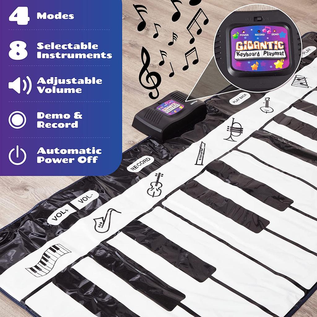 Tapete de piano infantil com 24 teclas, 4 modos de jogo exclusivos, 8 sons de instrumentos musicais | Tapete musical para teclado e brinquedos |