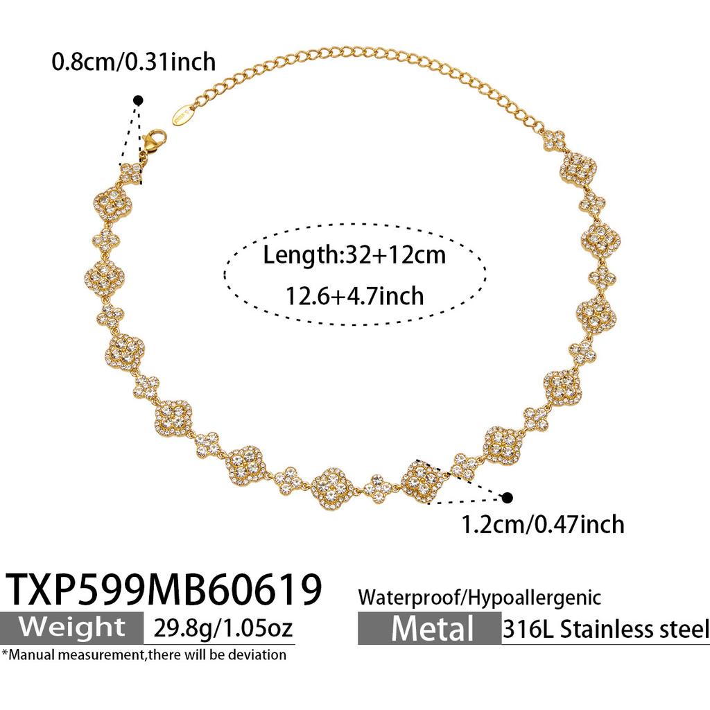 SSeeSY Custom Design Jewelry Stainless Steel 18K Gold Plated Clover Stud Earrings Necklace Set for Engagement Party with Zircon
