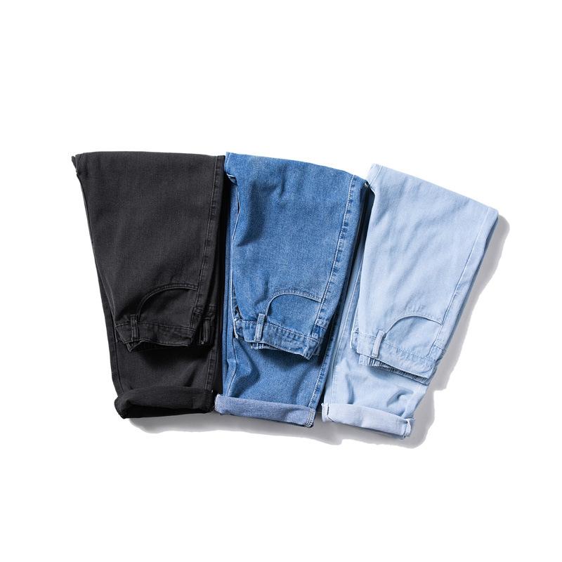 New Outdoor Casual Men's Straight Loose Loose Trendy Style Semi-elastic Waist Solid Color Jeans Men's Sizes Are Mainly S-2XL