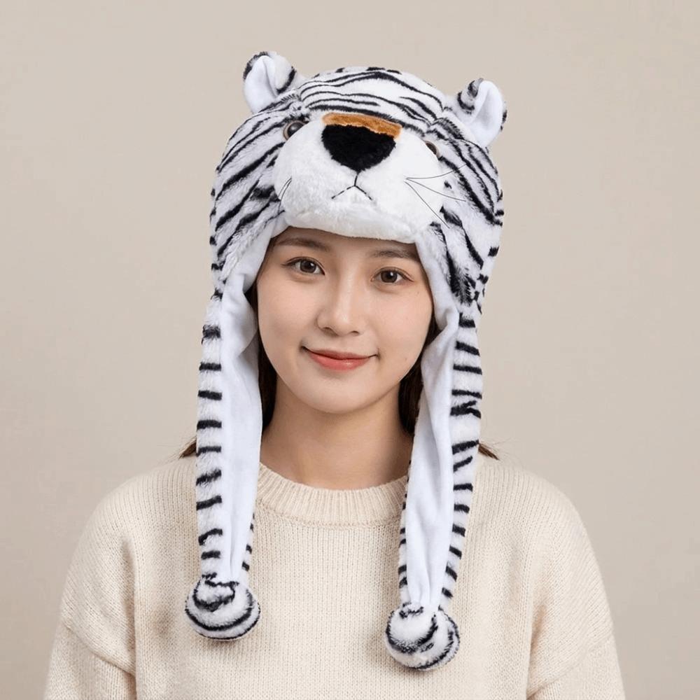 Panda Plush Beanies Tiger Ear Protection Hat Funny Animal Earflap Cap Adults
