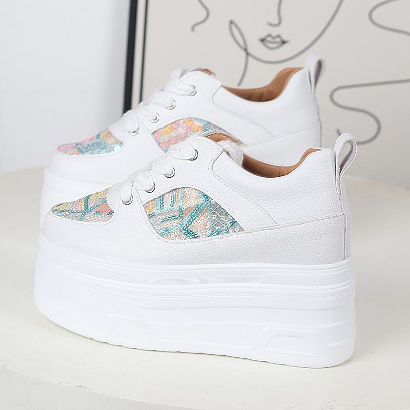 Mode Sommer Damen Hohe Plateau Bling Freizeit Schuhe 12CM Bequeme Keile Klobige Sneaker Atmungsaktives Mesh Sport Dad Schuhe Frau