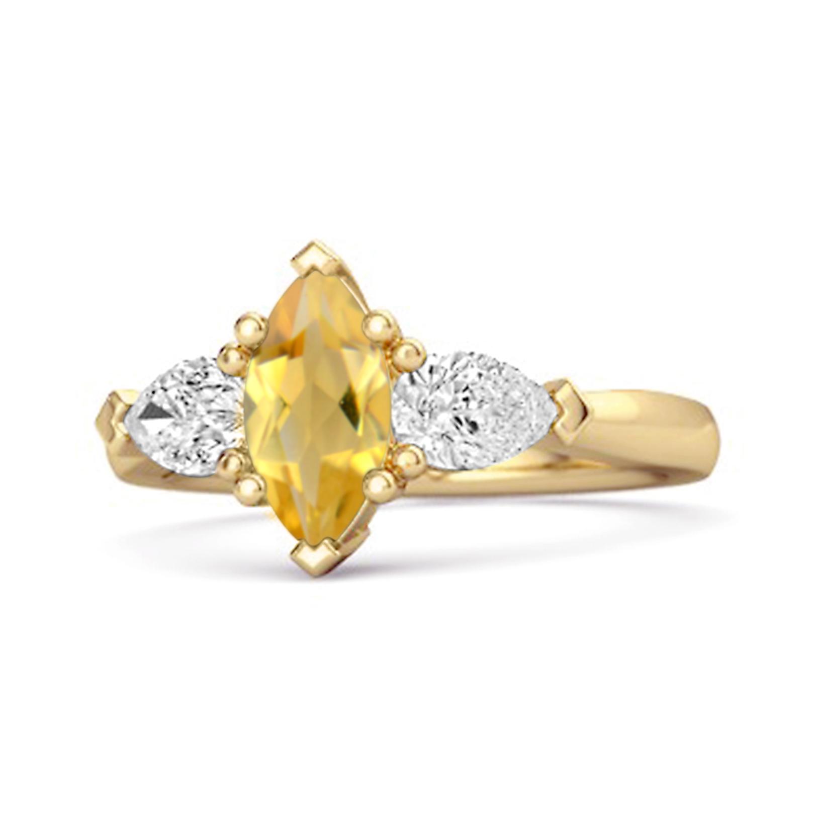 

Citrine Three Stone Pear Accent Design Ring - 925 Sterling Silver Gold Vermeil 12 жовтий