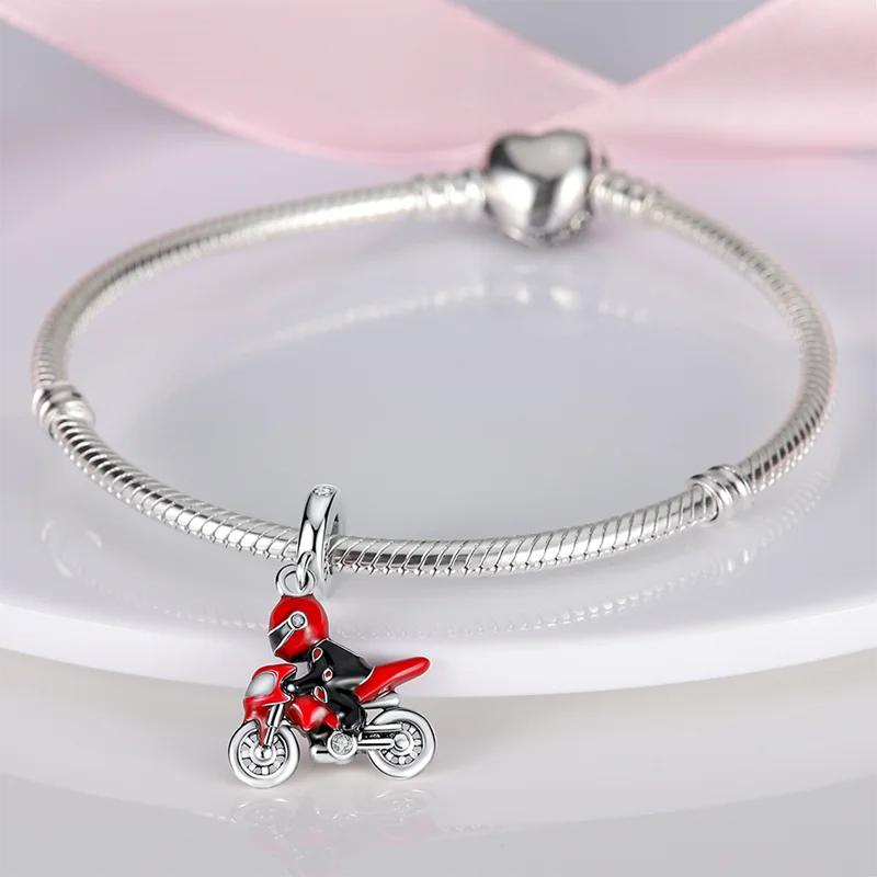 Genuine Charm Copper Cool Red Motorcycle Racer Bead Fits Charm Plata Bracelet For Women Jewellery Crafting Beautiful Gift